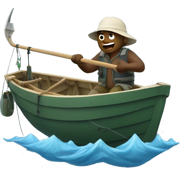 fisherman on a boat with giant hook emoji