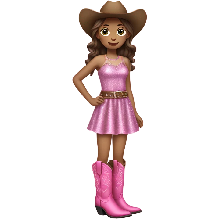Pale Brunette girl in glitter dress and pink cowboy boots emoji