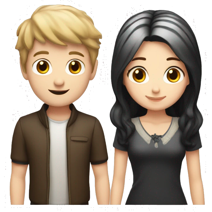 White boy with short brown hair couple cute cake white girl with long black hair emoji
