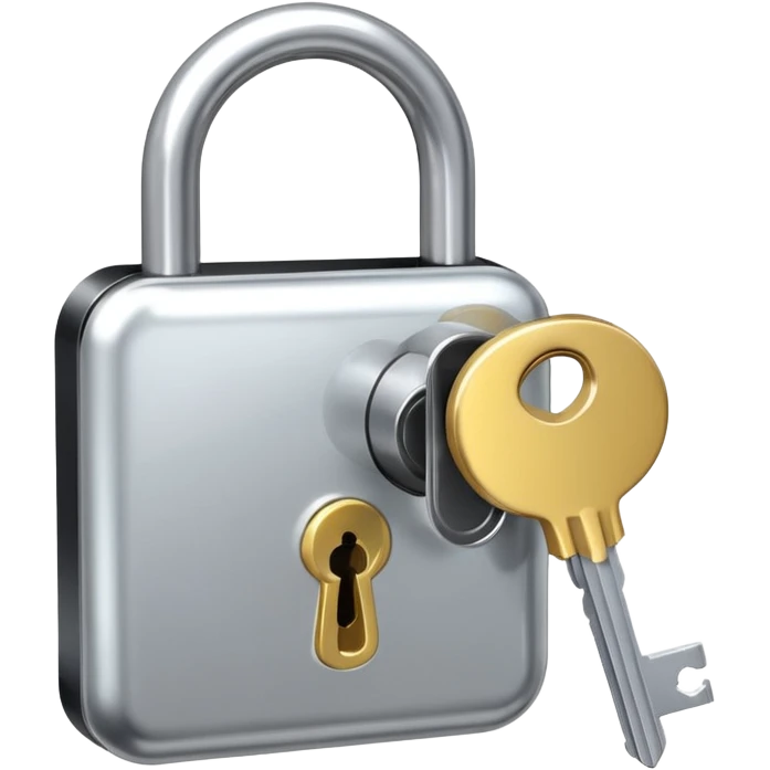 A chrome silver lock and key emoji, smooth metallic surfaces, glossy reflections, luxury swag vibe, minimal iOS emoji style, centered on clean white background emoji