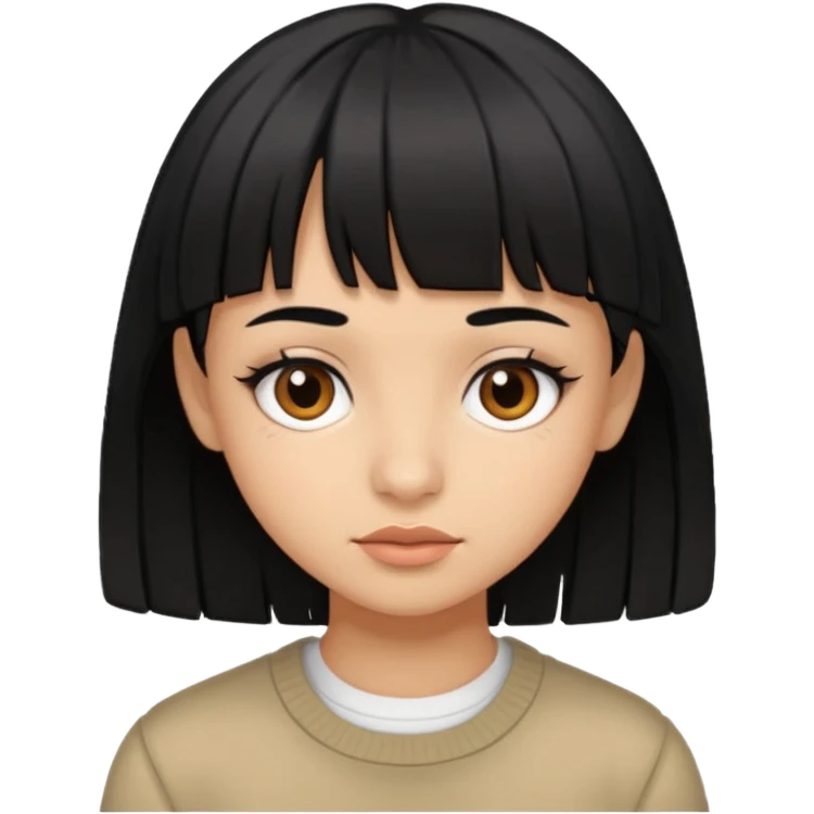 Girl with layered black hair and micro bangs with brown eyes and tan skin  emoji