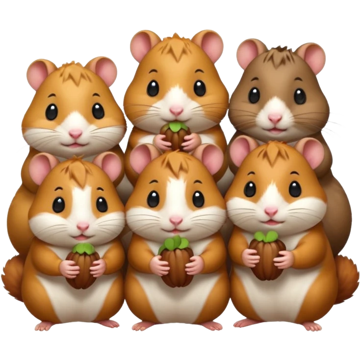 cartoon-style hamster sharing acorns with other cartoon-style hamsters emoji