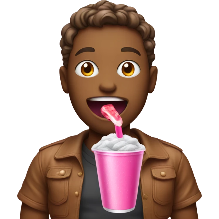 Pink emoji eating soda emoji