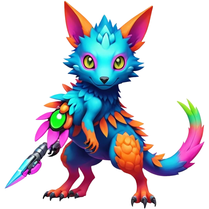 Tropical futuristic lush warm-colored modern colorful neon-colored cyber-Fakémon-Digimon-Trico-creature emoji