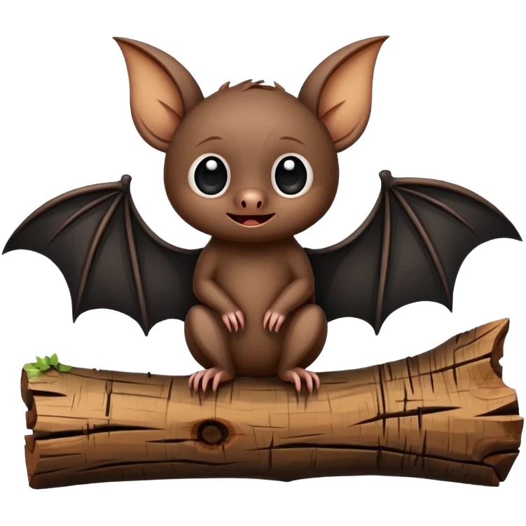 a cartoon bat sitting on a wooden log emoji