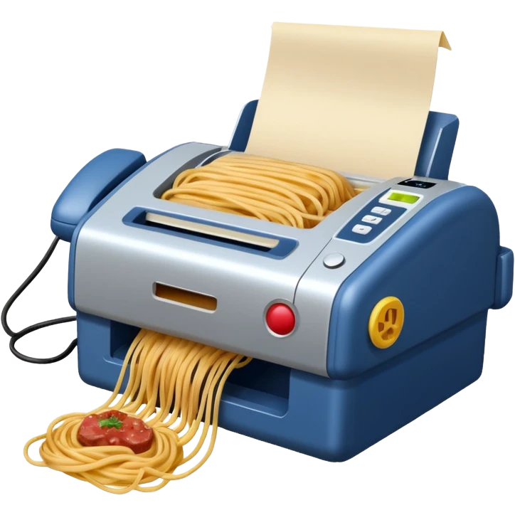fax machine made of spam meat with spaghetti coming out emoji