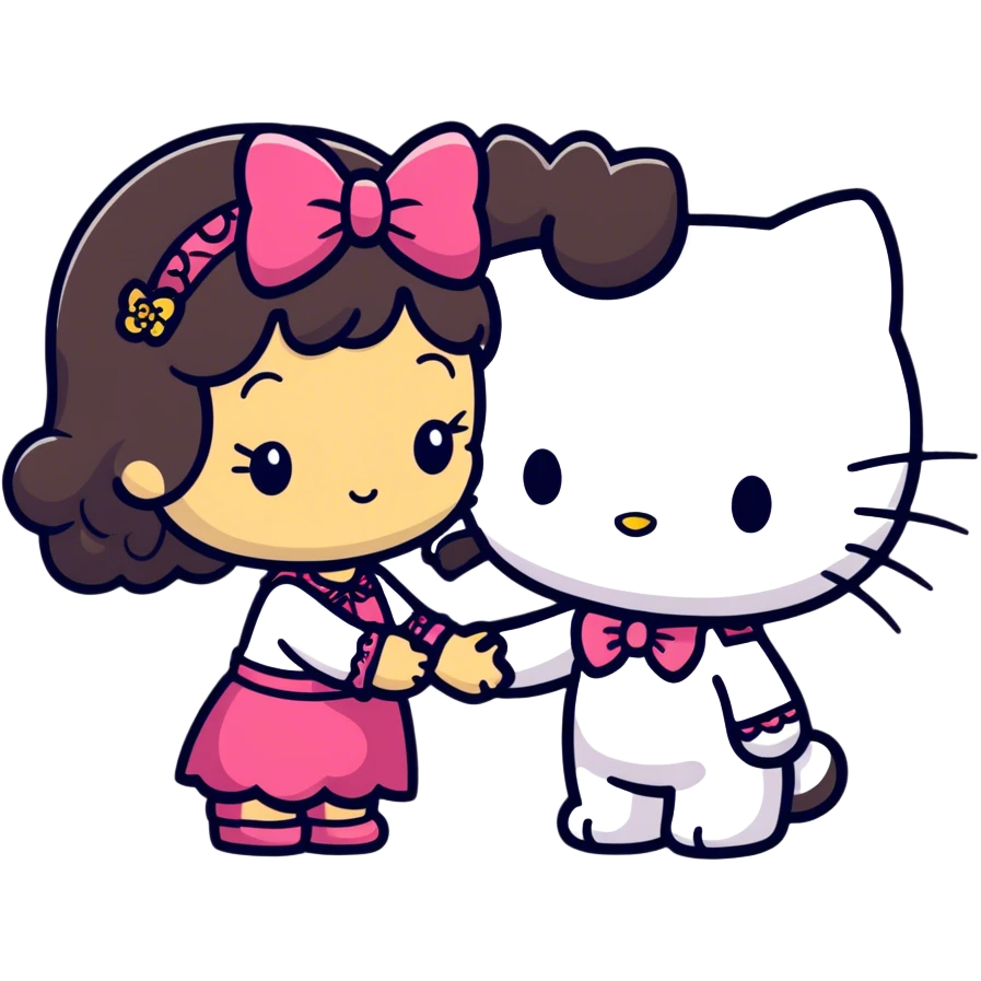 Hello kitty giving a kiss to a marocan boy with long curly hair  emoji