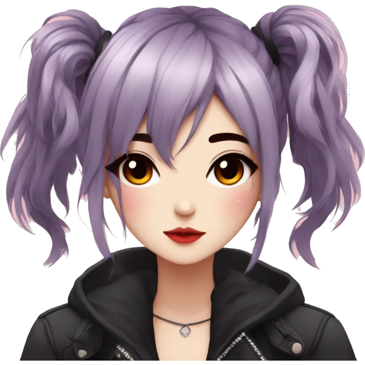 Gorgeous anime style lady with blushing face aesthetic and pretty edgy black red punk hair with hair garment trending style emoji