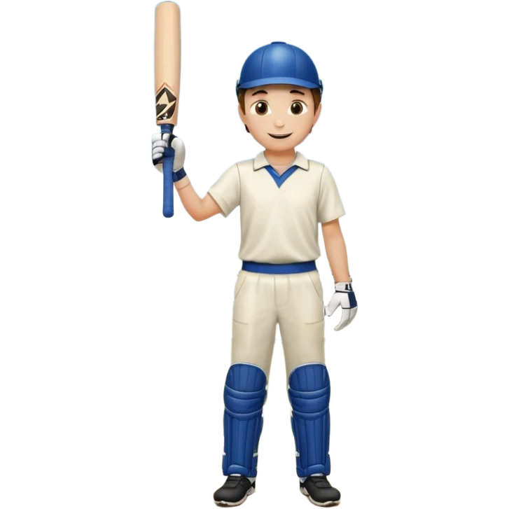 A boy standing in  cricket ground lifting his bat upwards and looking the sky after completing his century emoji