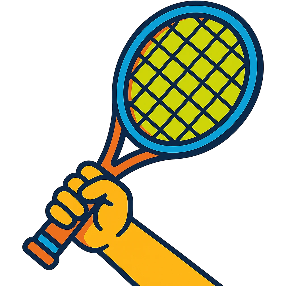 a hand holding a tennis racket, vibrant toon style emoji