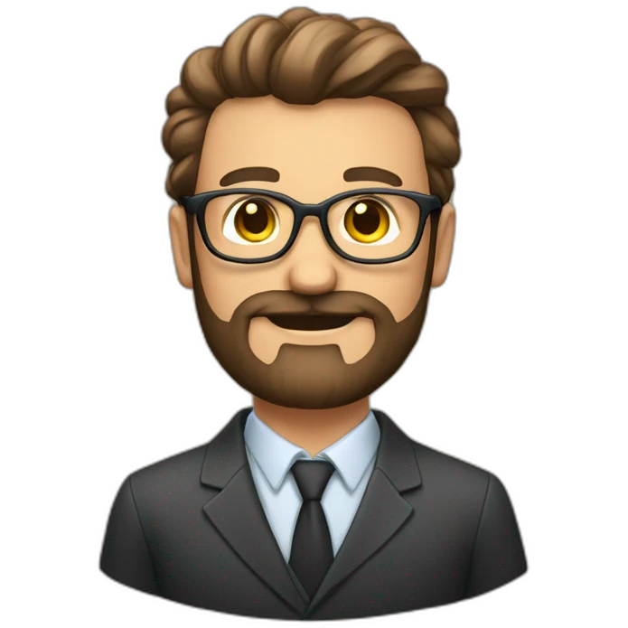 Profesor con pelo moreno, barba y gafas emoji
