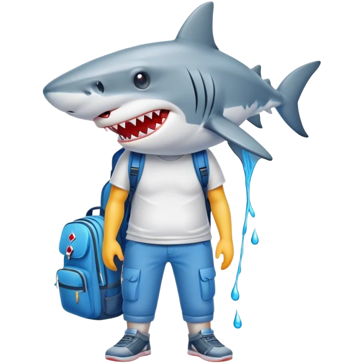 Shark with drip on and pants t shirt wearing a back pack emoji