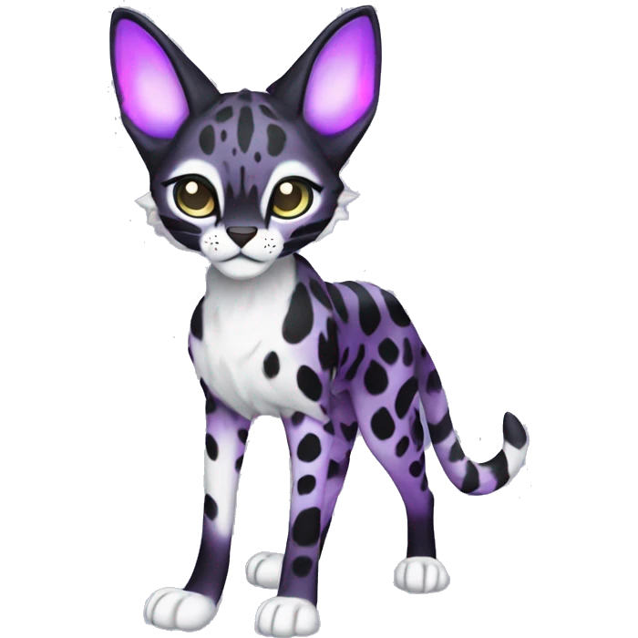 Kawaii Cute Edgy Black Purple White ethereal eldritch Serval-Fionbri-Vernid full body emoji