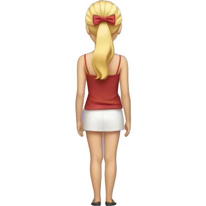 blonde girl standing backwards with a bow on her head emoji
