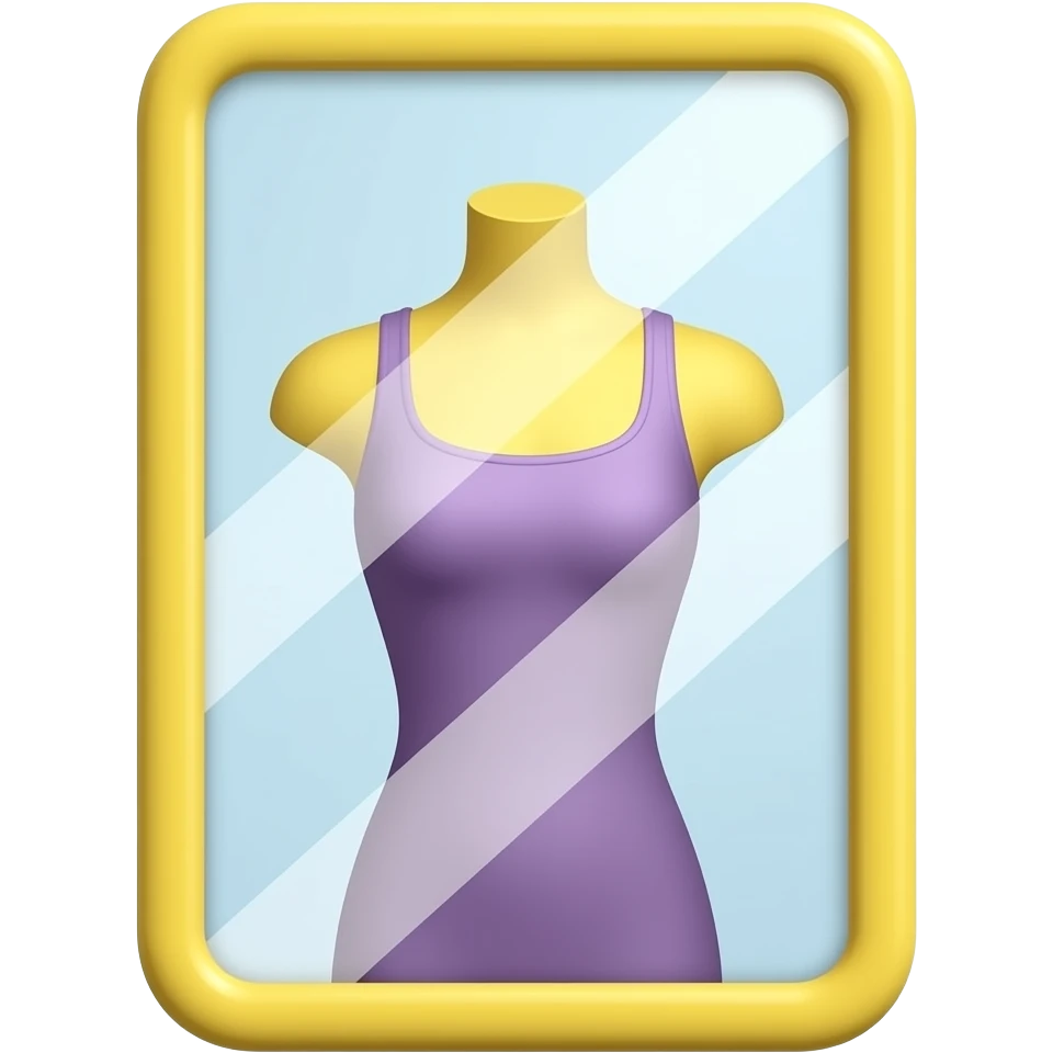 yellow and purple a half body standing mirror, rectangular shape, simple thin frame, inspired by Barbie colour palette emoji