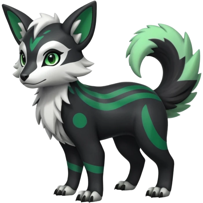 Shiny black with white, grey and green Linoone-Absol-Trico-Hybrid (Full body) emoji