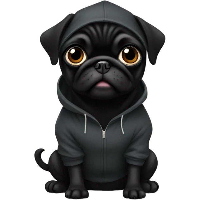 Black pug wearing a black hoodie emoji
