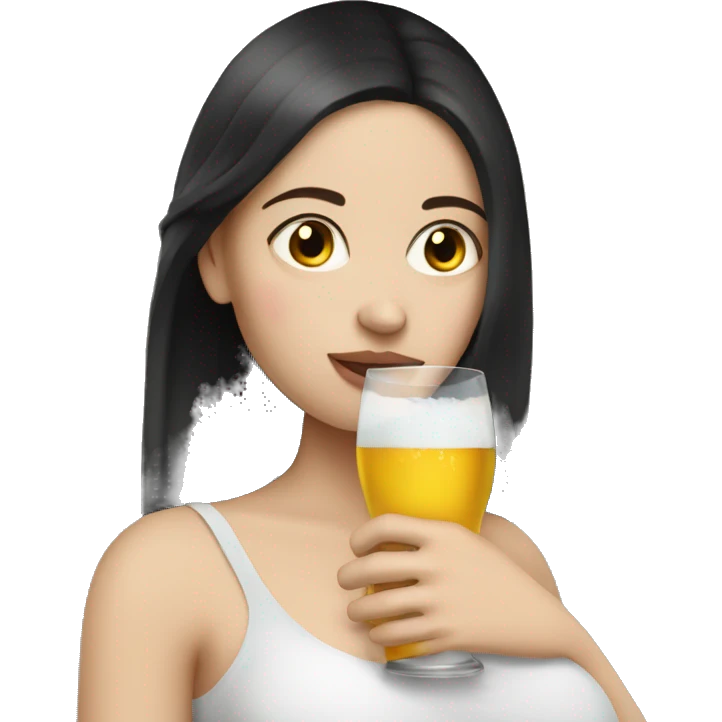Pregnant women with dark hair and white Skin drinking eine  emoji
