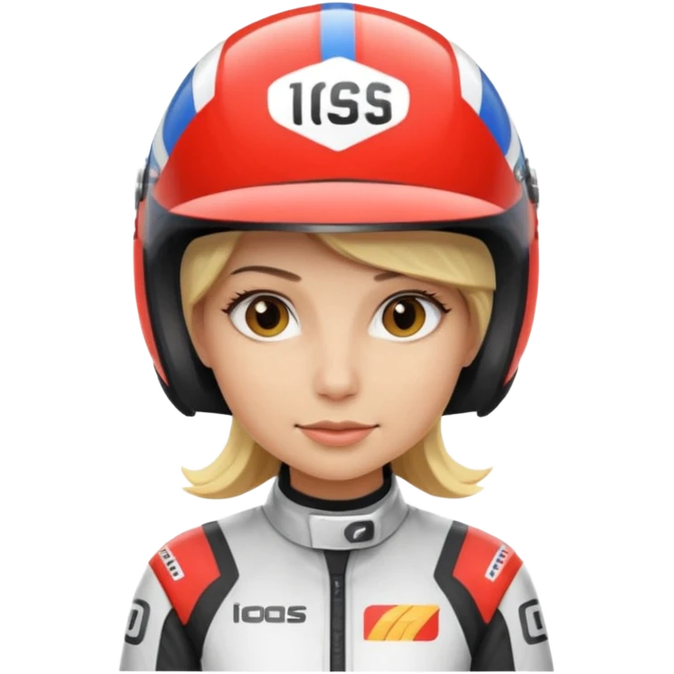 blonde woman with racing outfit emoji