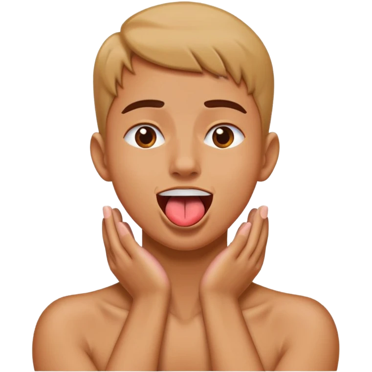  person with hands on neck crossed choking themselves with tongue out slightly happy  emoji