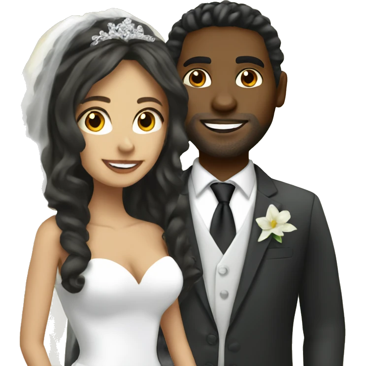 Long hair Latina bride and black man groom emoji