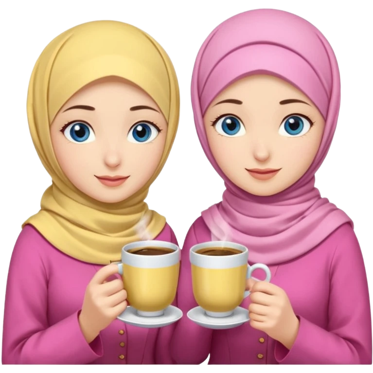Turkish beautiful finish Konya three girls blue eyes with pink butter yellow hijab islamic dress and had on her hand turkish coffee   emoji