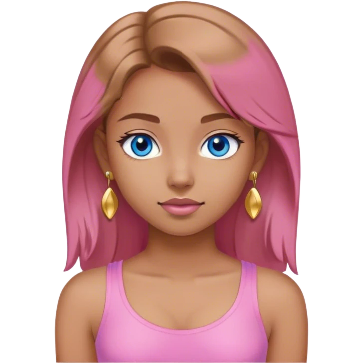 Young girl wearing a pink tight top, with light brown hair , blue eyes and gold earrings  emoji