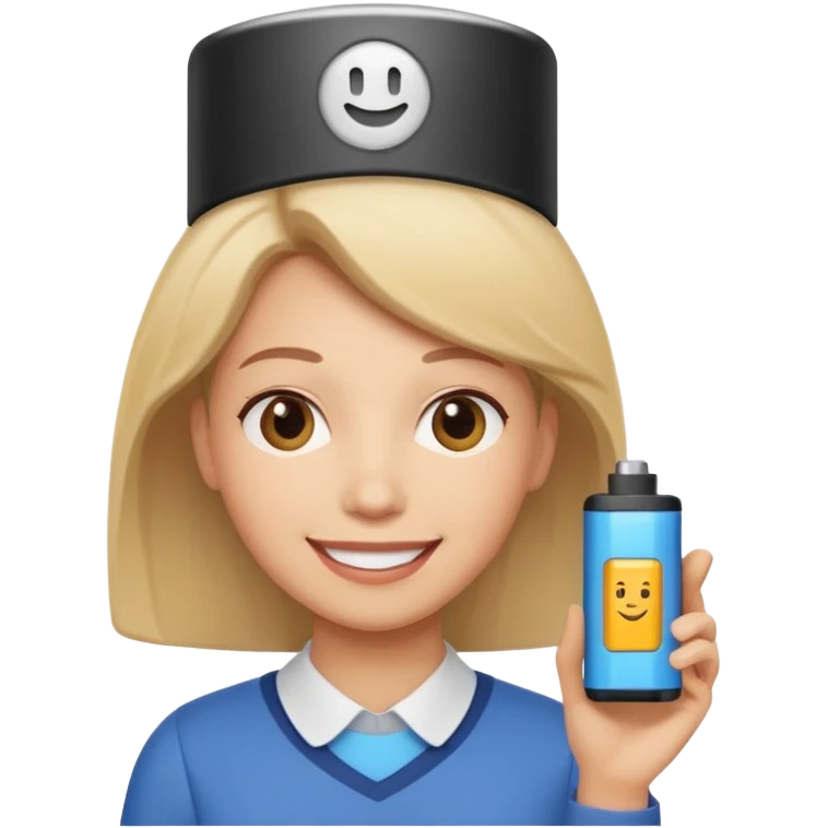 A kindergardenteacher with an empty battery icon above their head. emoji