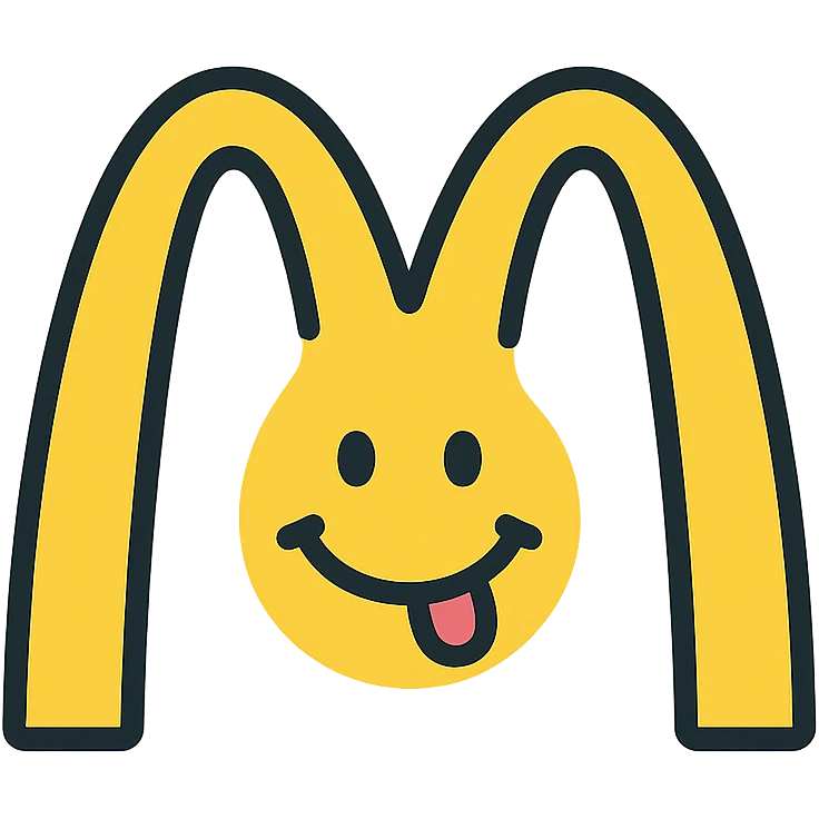 playful parody of McDonald's logo with a similar yellow M but with a twist, humorous, vector style emoji