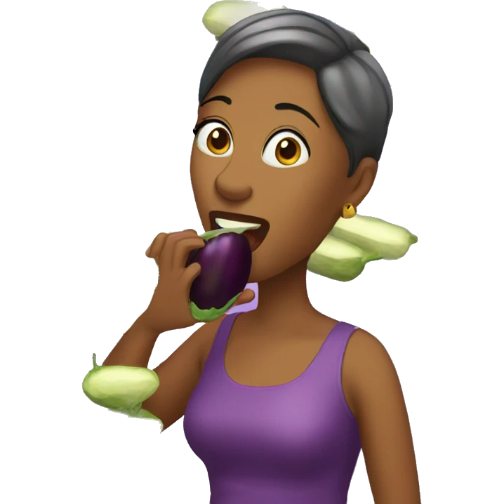 Woman eating eggplant emoji