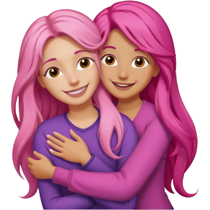 Surprisingly goofy once they open up. Strong, loyal, and incredibly supportive — but still hates wasting time. woman long pink hair hugging another person emoji