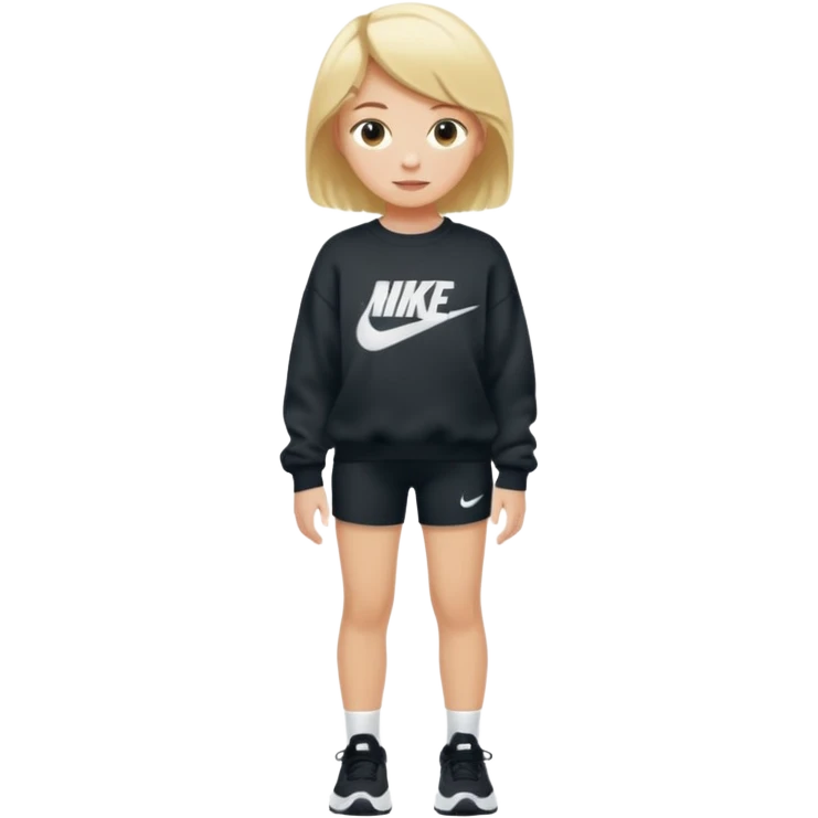  Ein Mädchen mit kurz blonden Haaren einer Baggyhose einen langen Pullover und Nike Schuhe emoji