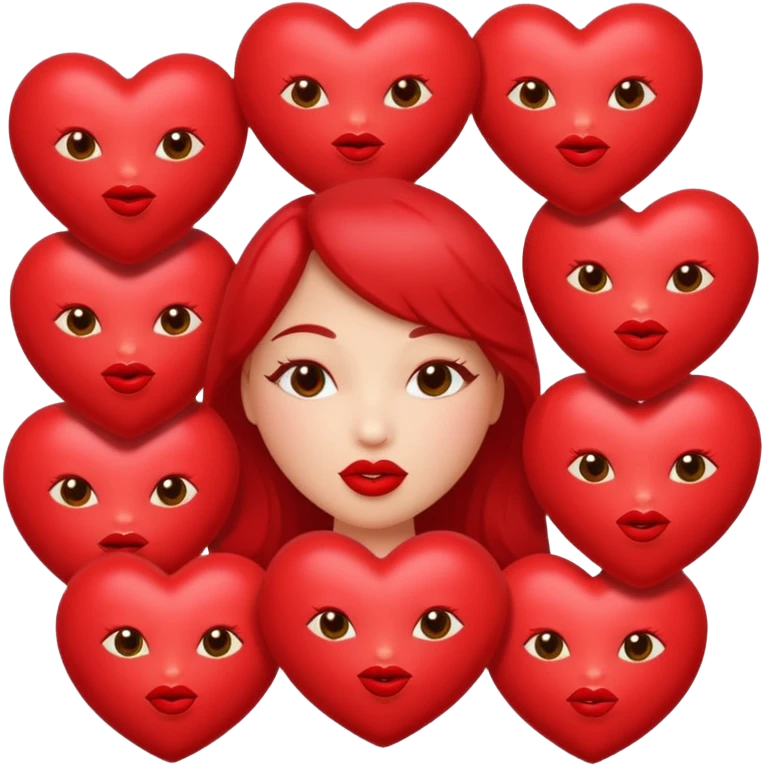 A bunch of hearts and kissy lips emoji