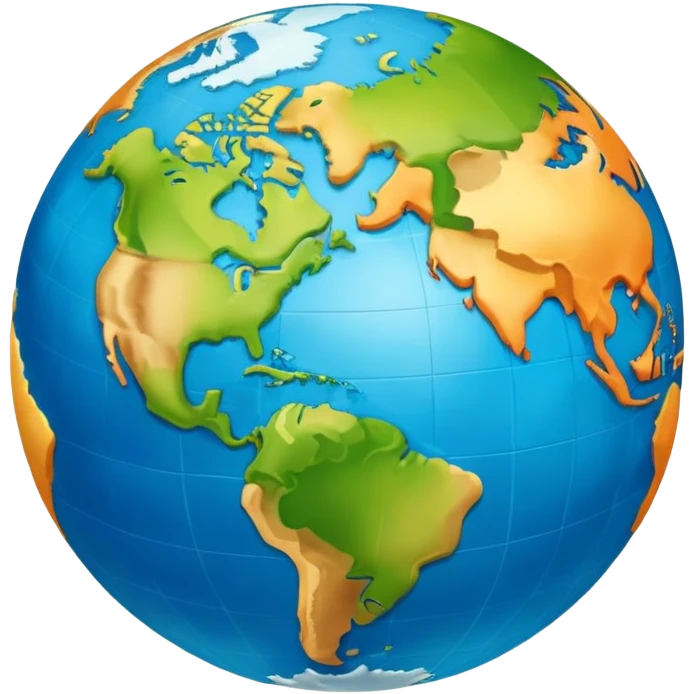Earth globe with continents arranged in a creative 812 shape, stylized like previous design, iOS emoji style emoji