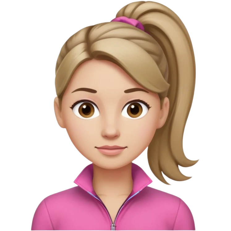 Woman dark blond hair ponytail pink  full body jumpsuit  emoji