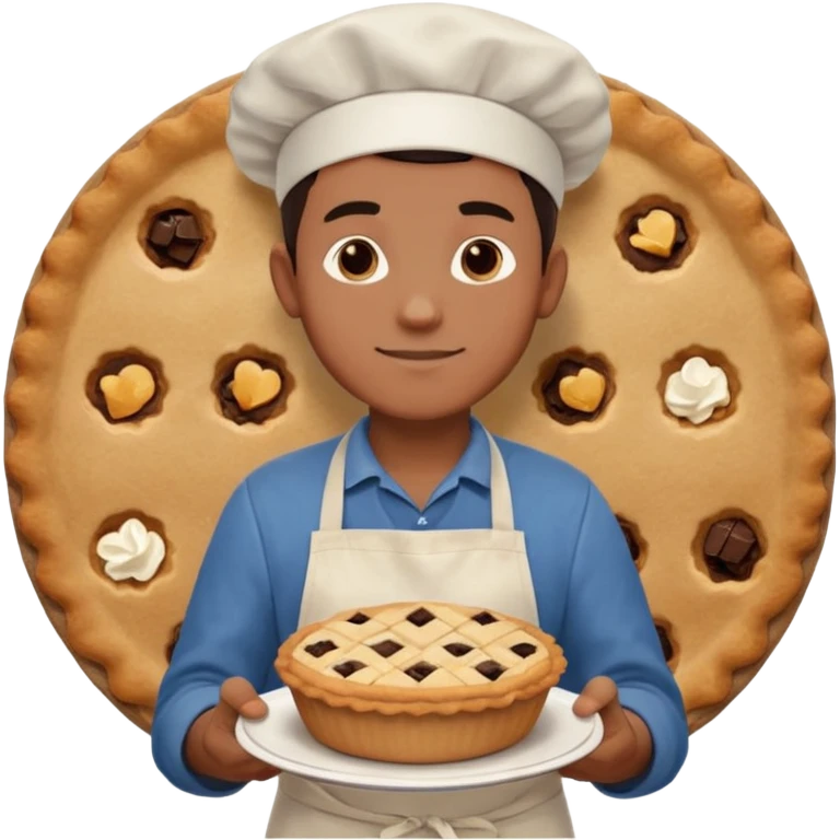 Baking community man avatar in vibrant style illustration. Pie, cookie, and muffin warm golden tones, simple shapes, flat design, high contrast. emoji
