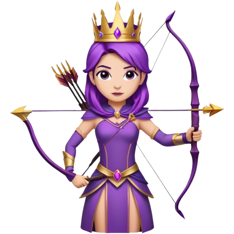 Archer Queen from Clash of Clans with purple hair, crown, bow and arrow, purple outfit emoji