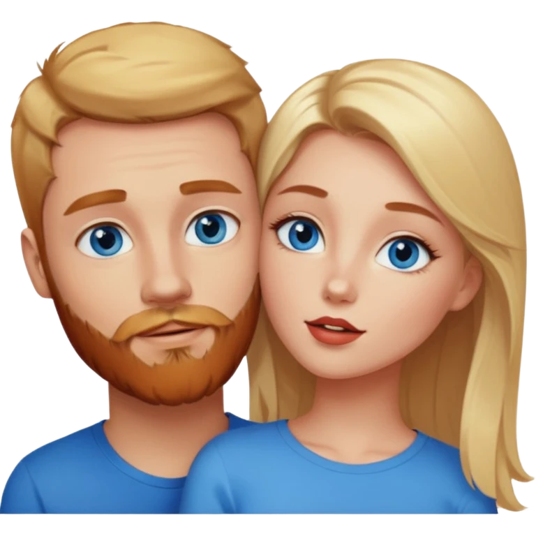 Hot blonde girl with bright blue eyes kissing reddish-browish blue eyed white guy with reddish-brownish beard emoji