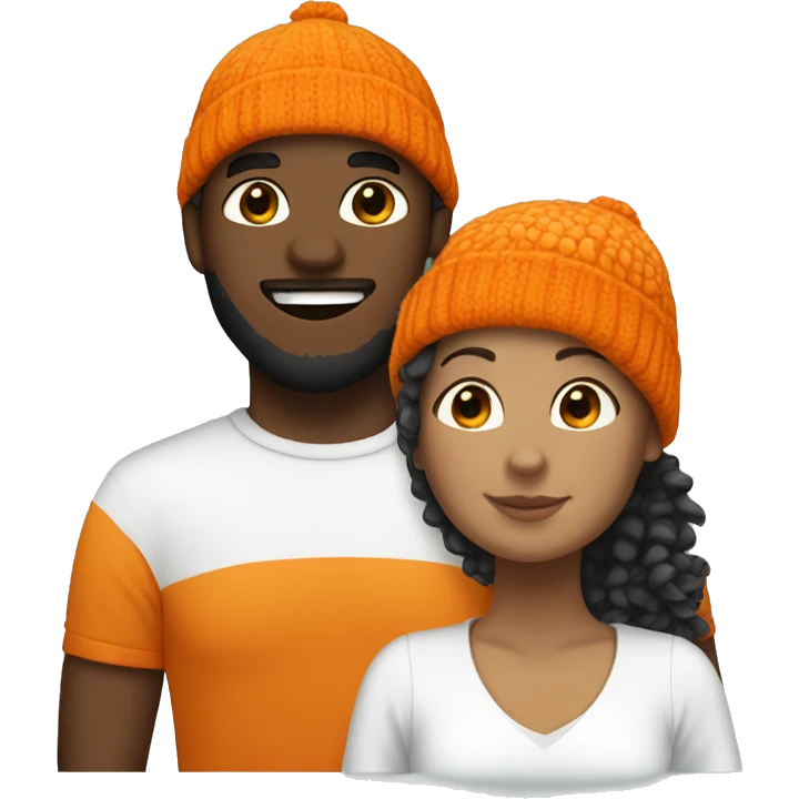 White girl with orange beanie and white man with curly dark hair on a sea dragon  emoji