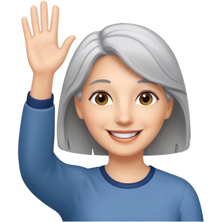 woman with gray hair smiling and waving her hand  emoji