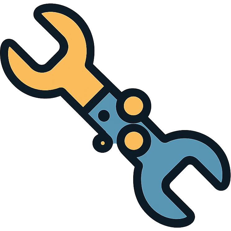 A wrench tool made out of HTML code, with tags and brackets forming the shape of a wrench emoji