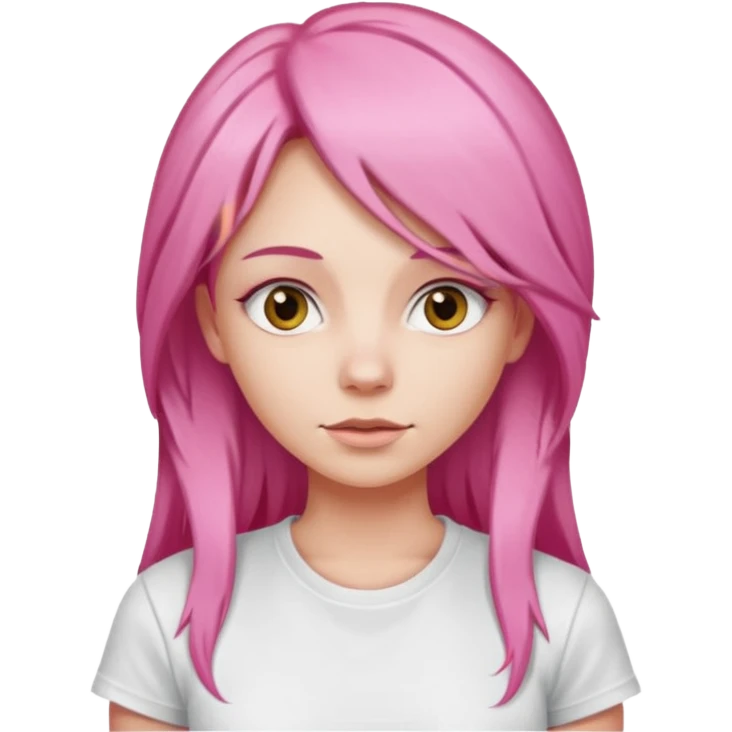 a woman with long layered pink hair, wearing white t-shirt emoji