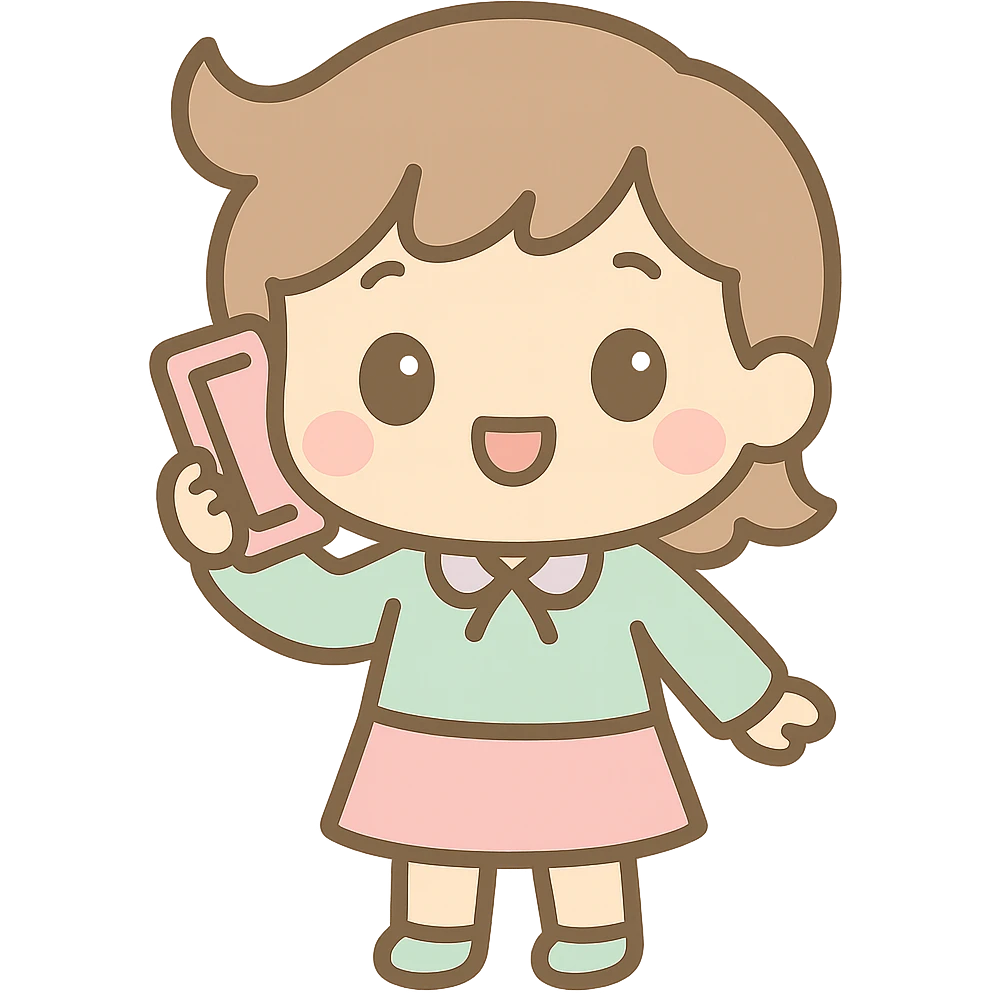 Change the character to answer a phone call instead of holding a tray, maintaining the kawaii chibi anime style with flat pastel colors, thick outlines, and simple cute features. Keep the background transparent. emoji