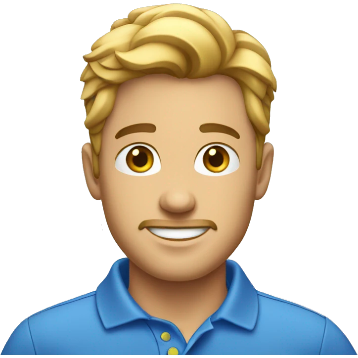 Homem de blusa polo azul , cabelo baixo ,  emoji