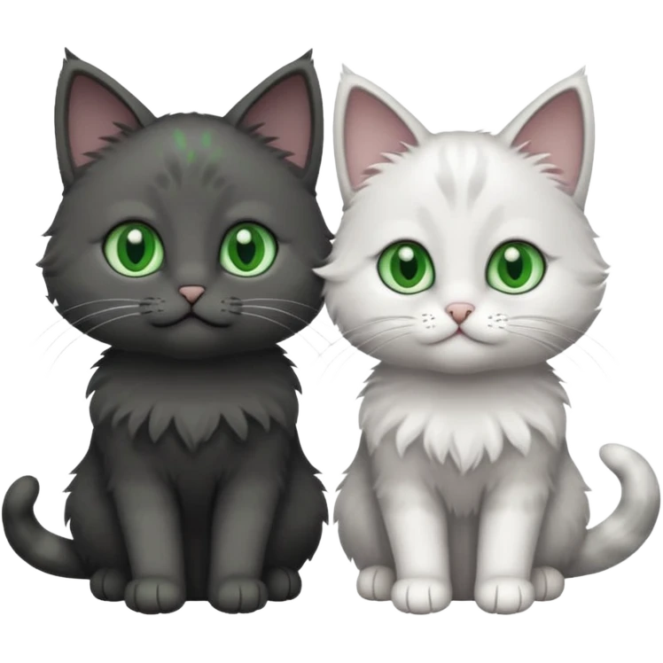 2 different coloured small cats including a dark grey and white and a completely solid dark grey with green eyes and only white paws emoji