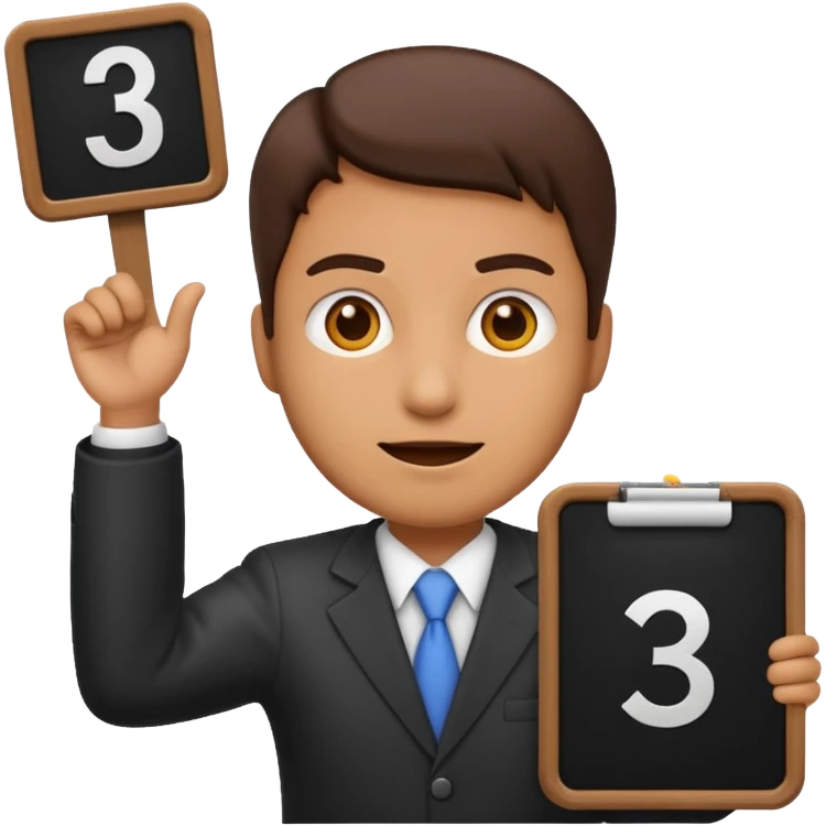 a jury member emoji holding a scoreboard with the number 3 over their head, simple, expressive emoji