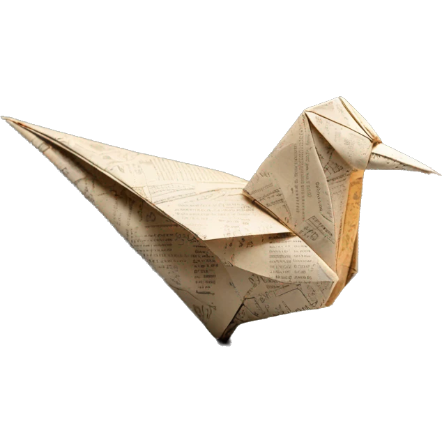 Sparkling patterned Beige Origami bird made of newspapers intricate patterns surrounded by fairy lights emoji
