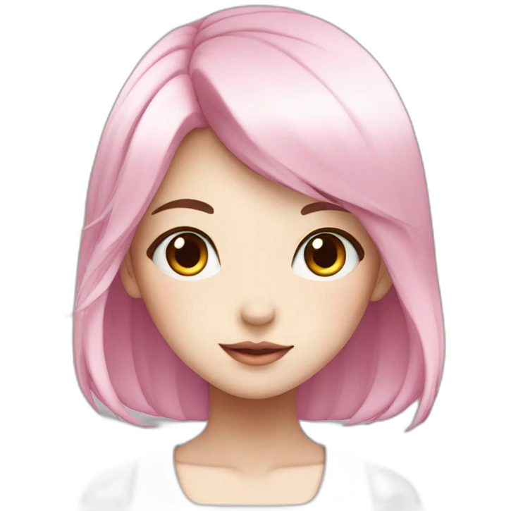 Anime girl character with white skin, pink hair and pink eyes emoji