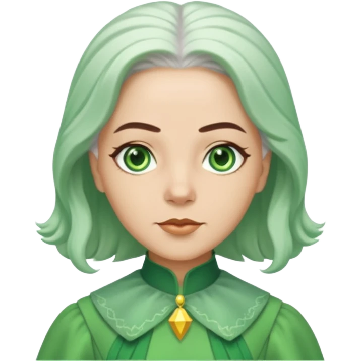 The Wizard from the Wizard of Oz with light skin, green eyes, white hair, green outfit emoji
