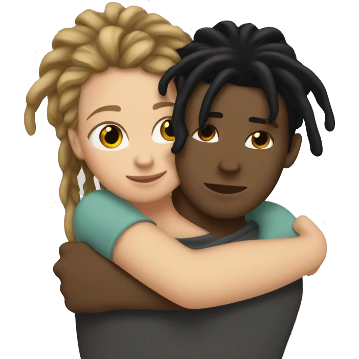 tan boy with dreads hugging white girl with black hair emoji